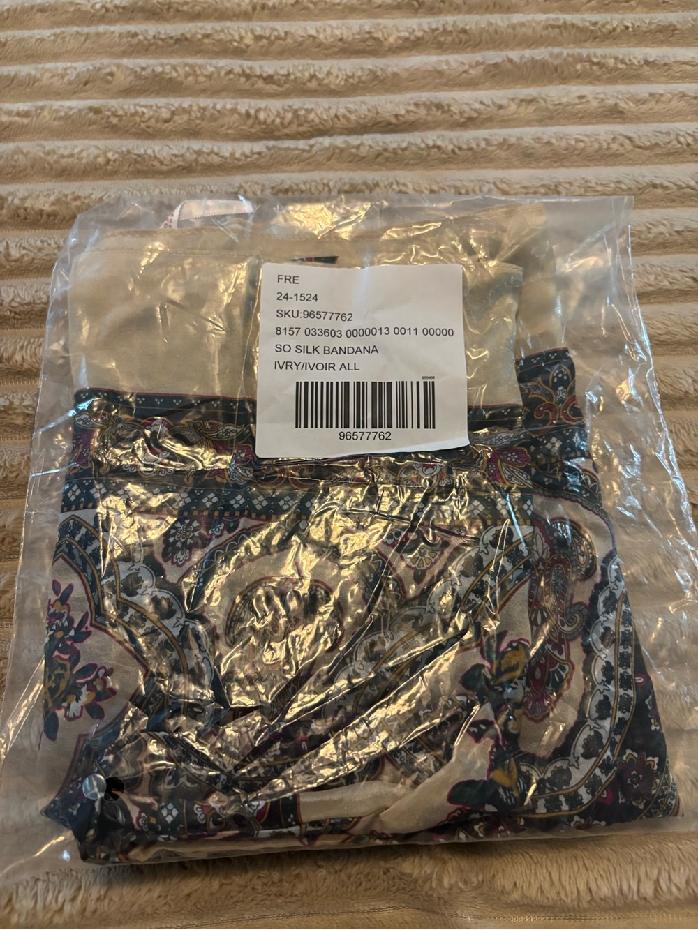 Free People Cream Silk-Feel Paisley Floral Bandana Scarf - Picture 8 of 8